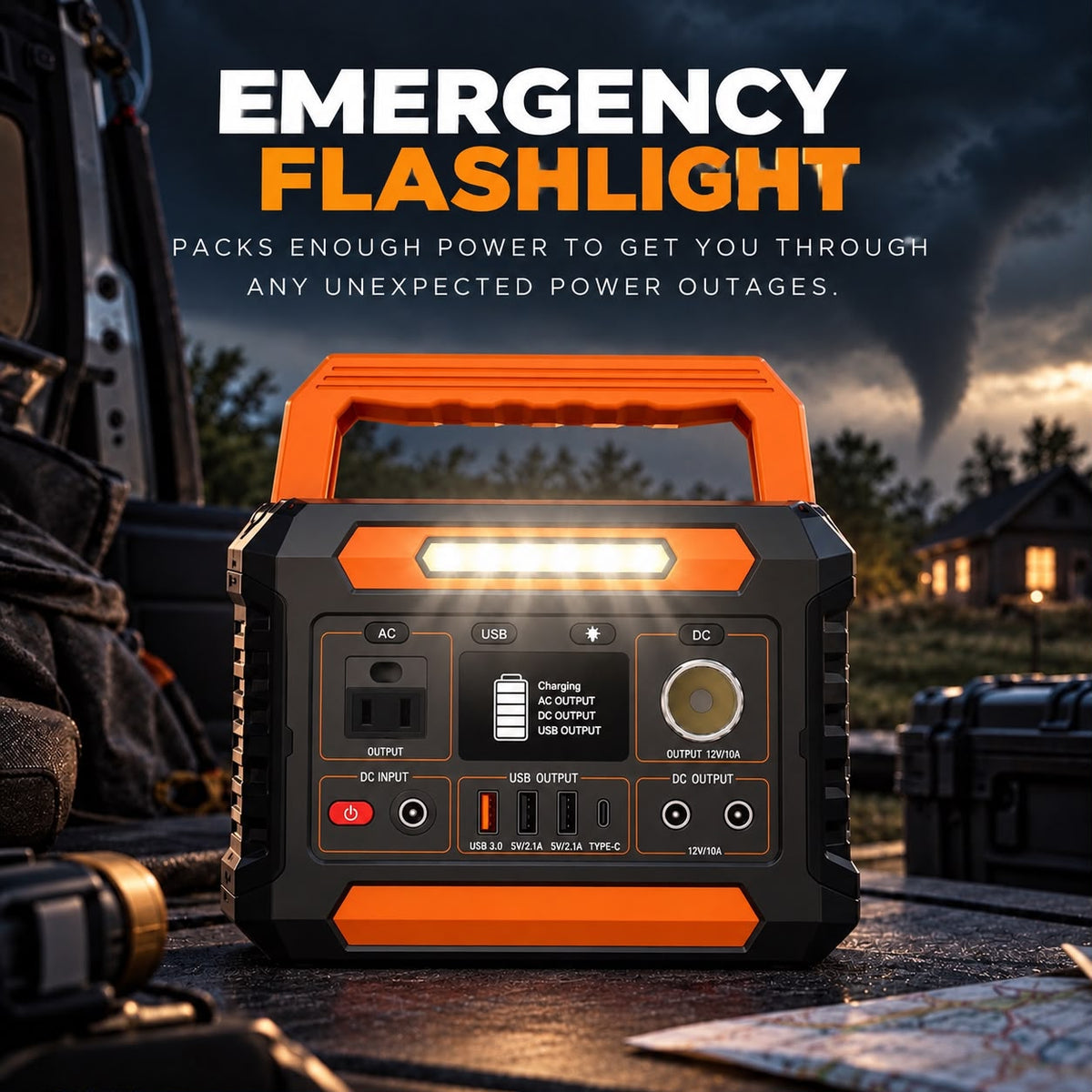 Raiero 300W Portable Power Station — 230Wh Solar Generator with AC Outlet, DC Output & LED Light for Camping & Emergency Backup
